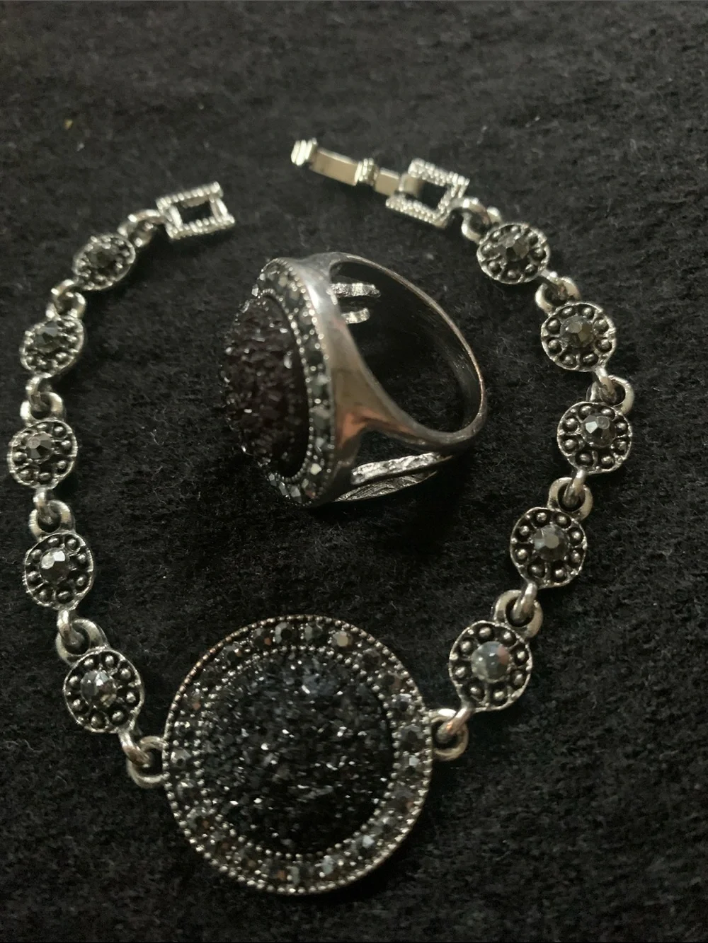 Black Pavé Circle Link Bracelet and ring